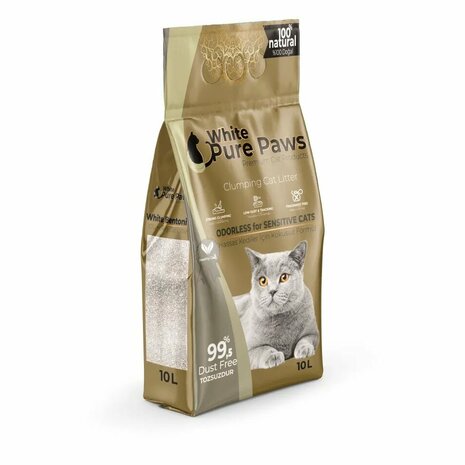 White Pure Paws Bentoniet kattenbakvulling sensitive 10L