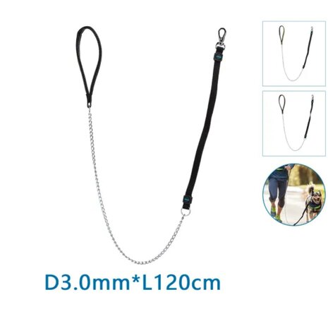 Nobleza Elastische hondenriem met ketting M
